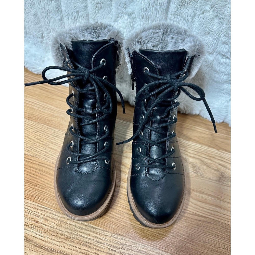 Women's Me Too "Kimmy" Fur collar Black Lace-up Boots Size 5.5M‎